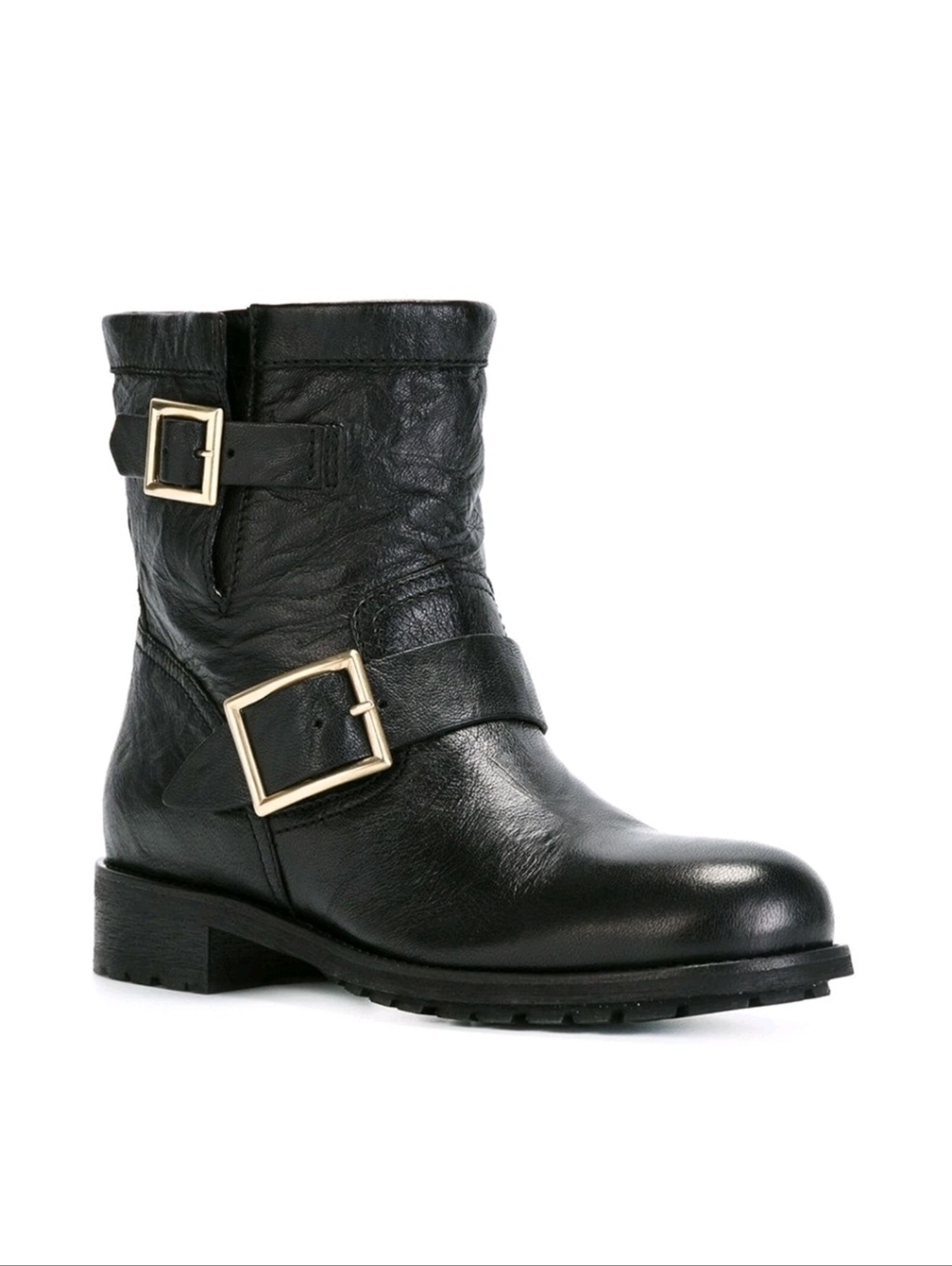 JIMMY CHOO Black Leather Rabbit Fur Moto Ankle Boots Size 41 AUTHENTIC VGUC